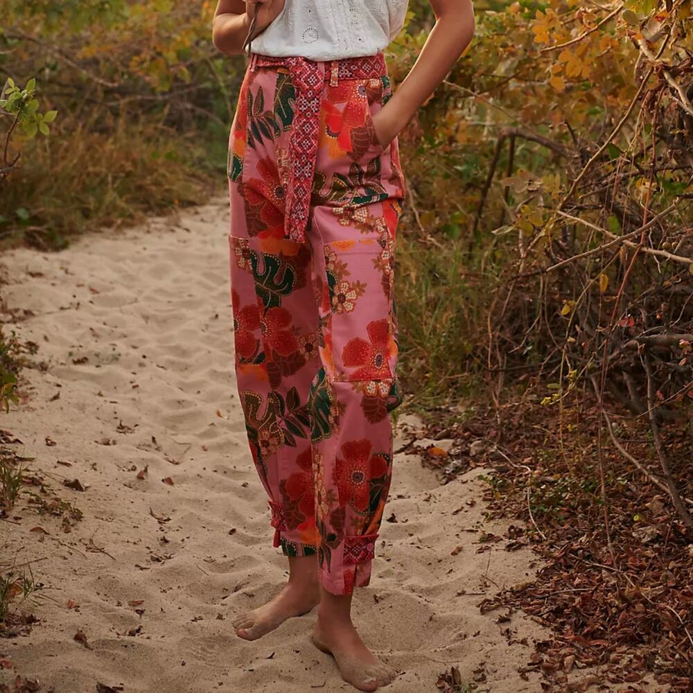 Farm Rio Anthropologie Pants Esperanza Floral High Waisted Pink Size XS